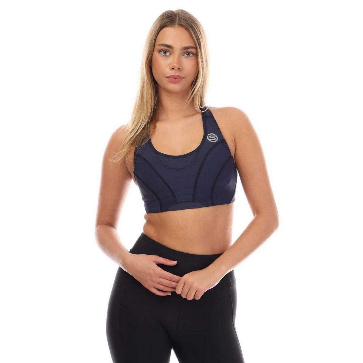 Navy - Side - Skins Womens-Ladies Series-3 Sports Bra