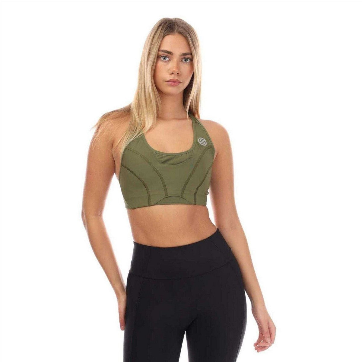 Khaki Green - Side - Skins Womens-Ladies Series-3 Sports Bra