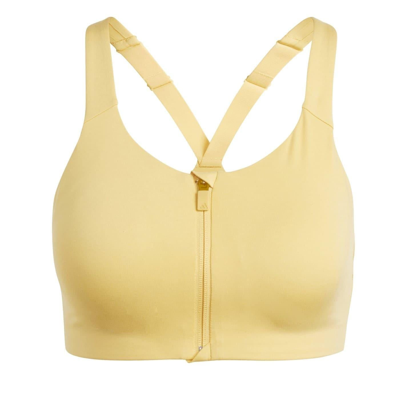 Yellow - Front - Adidas Womens-Ladies Zip Front Snug Fit Sports Bra