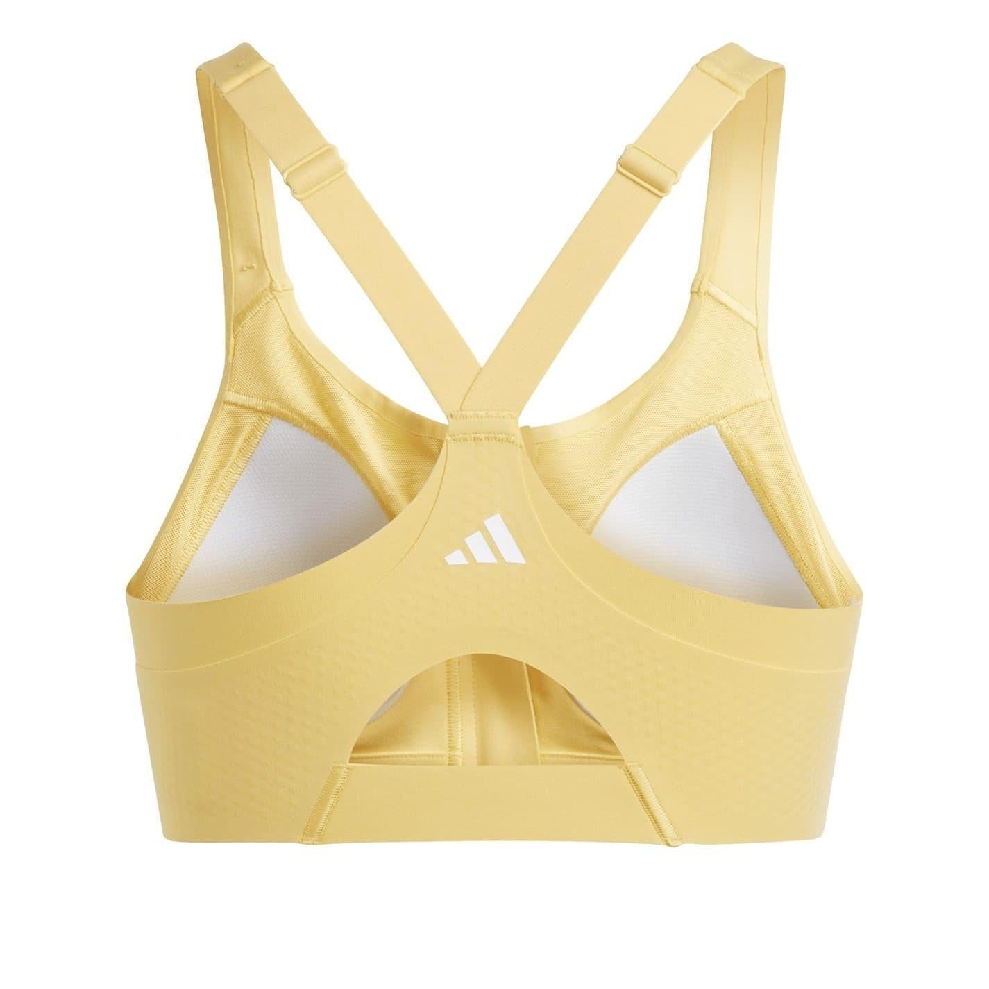 Yellow - Back - Adidas Womens-Ladies Zip Front Snug Fit Sports Bra