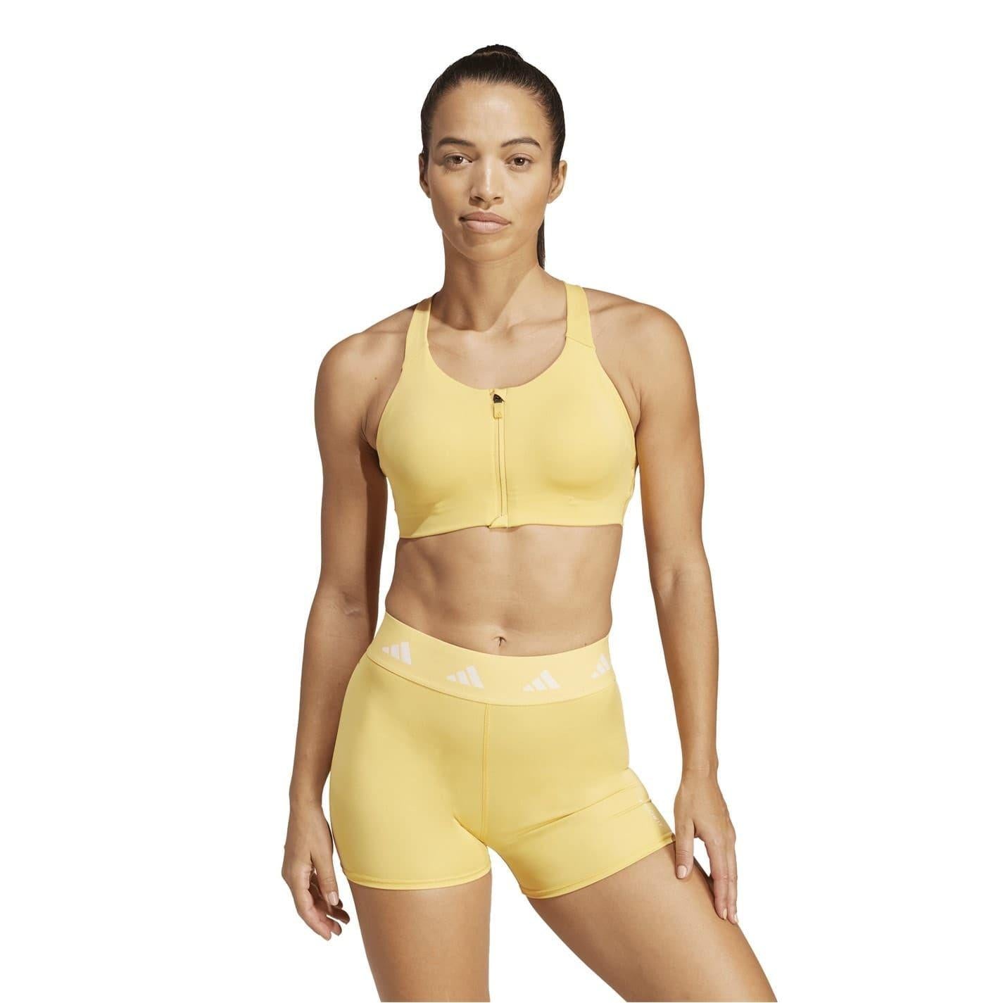 Yellow - Side - Adidas Womens-Ladies Zip Front Snug Fit Sports Bra