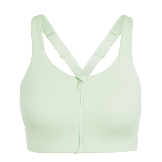Green - Front - Adidas Womens-Ladies Zip Front Snug Fit Sports Bra