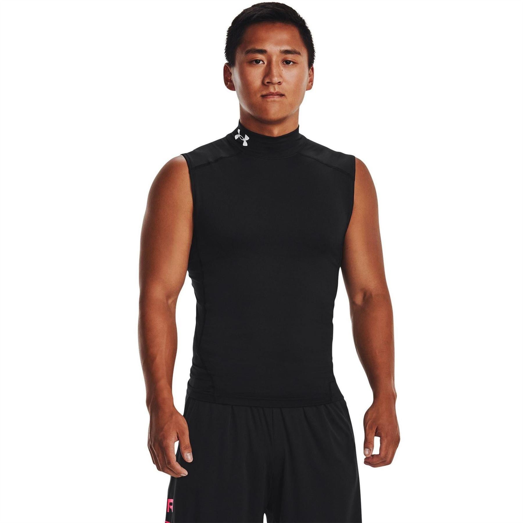 Black-White - Side - Under Armour Mens Sleeveless Vest Top