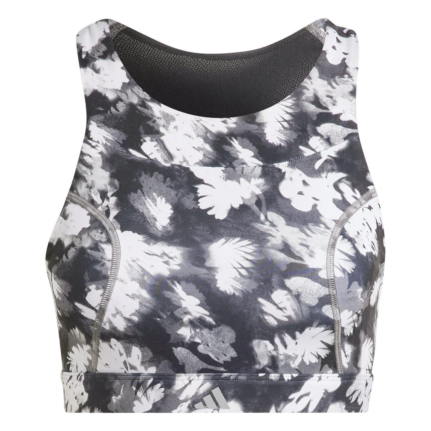 Black Print - Front - Adidas Womens-Ladies Snug Fit Running Sports Bra