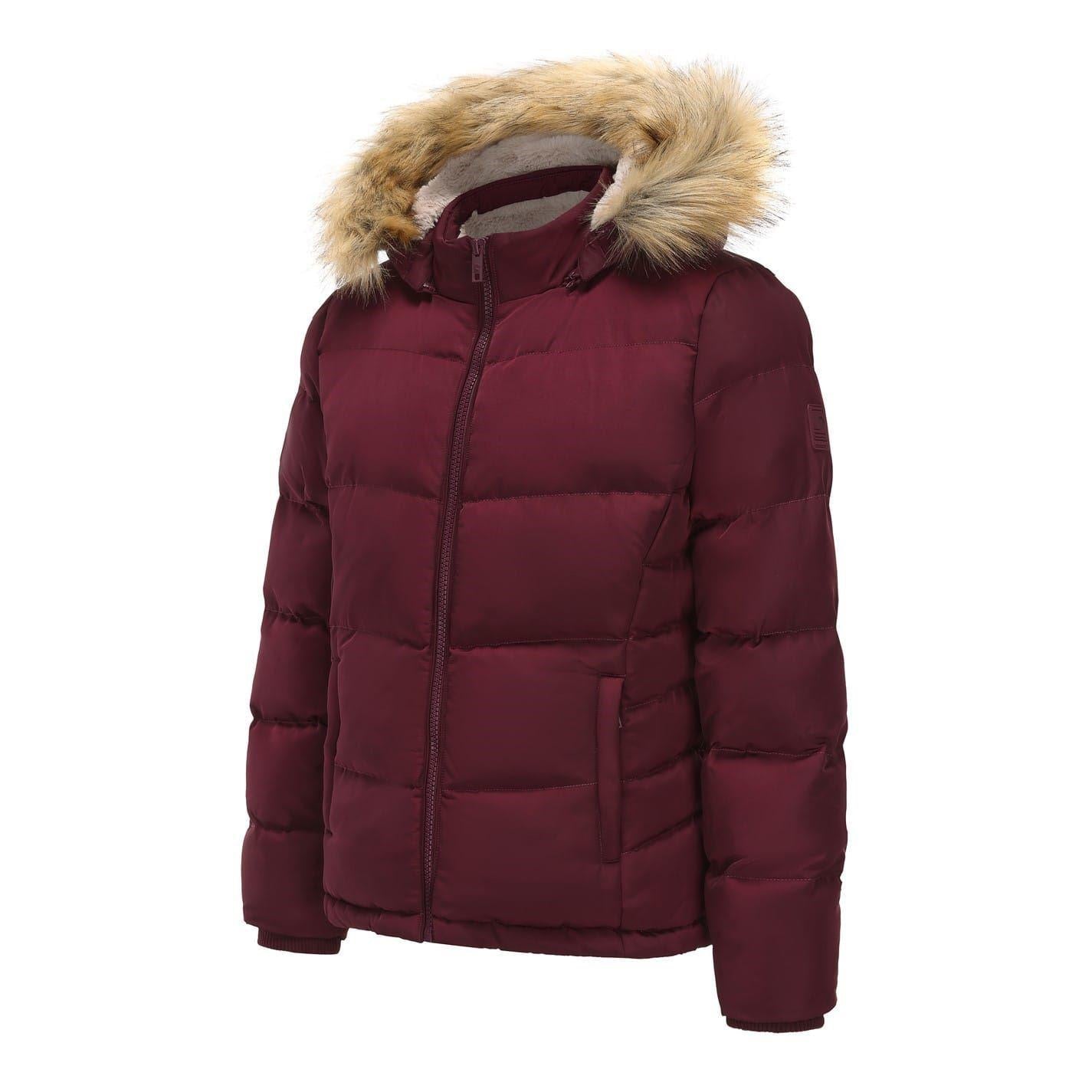 Burgundy - Side - SoulCal Womens-Ladies Bubble Puffer Jacket