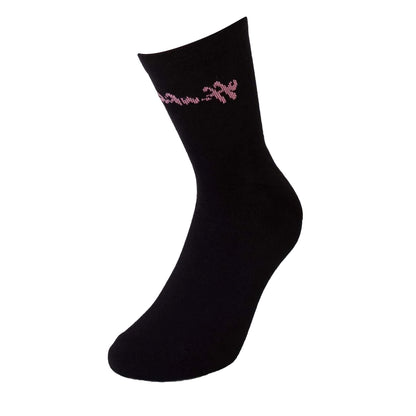 Black-Pink - Back - Off White Womens-Ladies Script Logo Socks