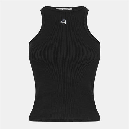 Black - Front - 4th & Reckless Womens-Ladies Ribbed Tank Top