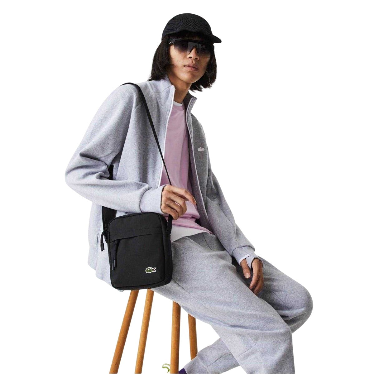 Black - Pack Shot - Lacoste Vertical Canvas Camera Bag
