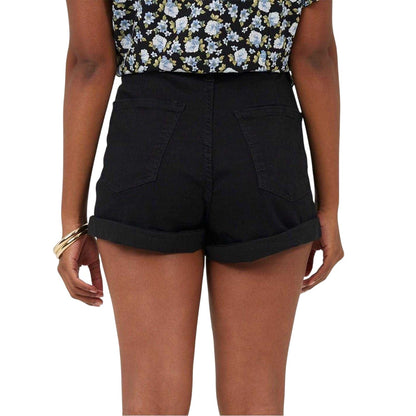 Black - Back - Brave Soul Womens-Ladies Denim High Rise Shorts