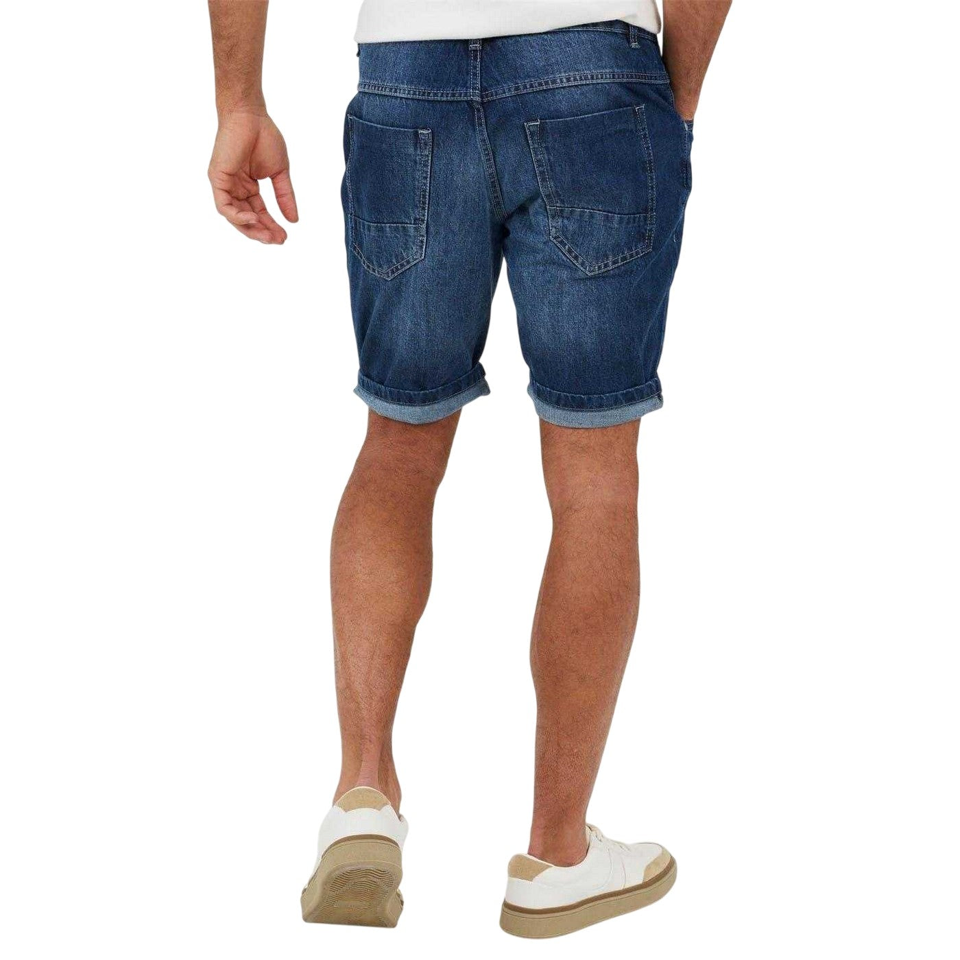 Light Blue Faded - Back - Brave Soul Mens Denim Distressed Shorts