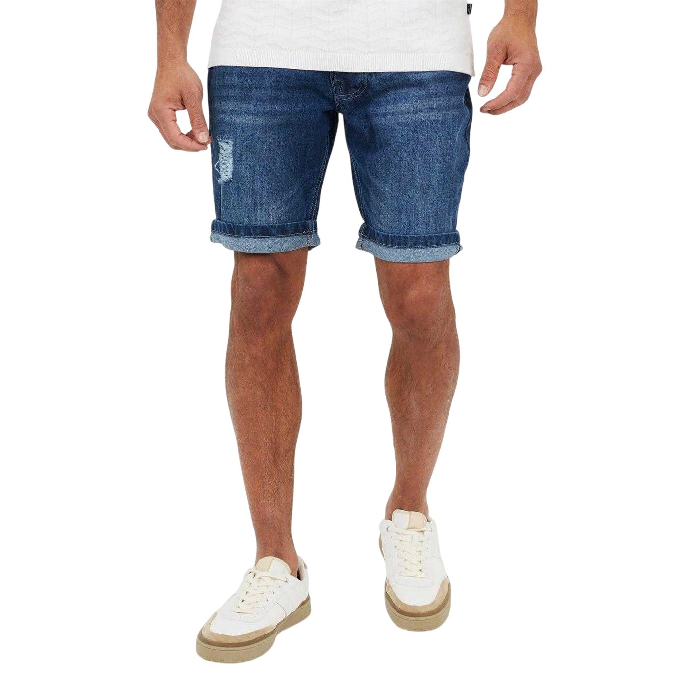 Light Blue Faded - Side - Brave Soul Mens Denim Distressed Shorts