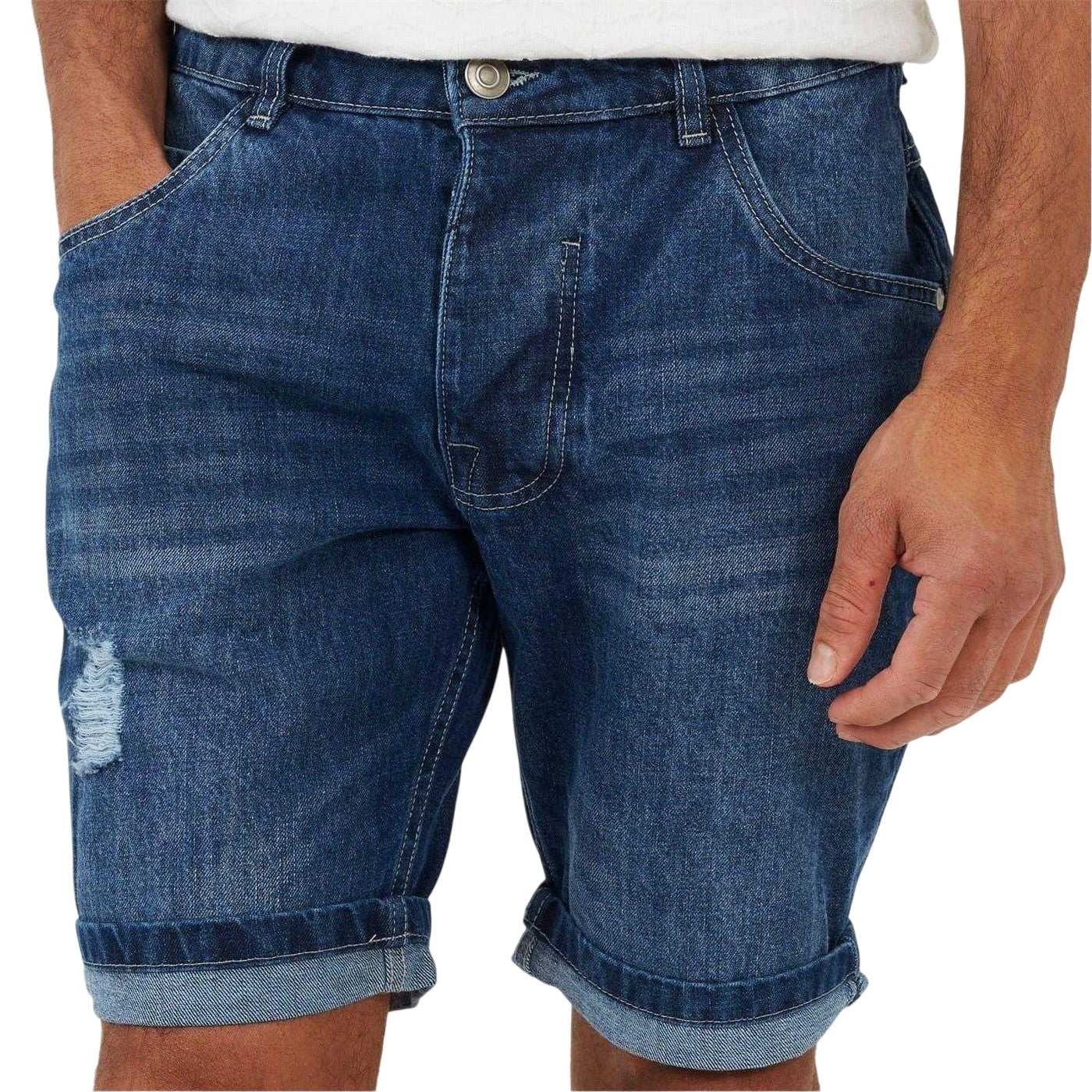 Light Blue Faded - Front - Brave Soul Mens Denim Distressed Shorts