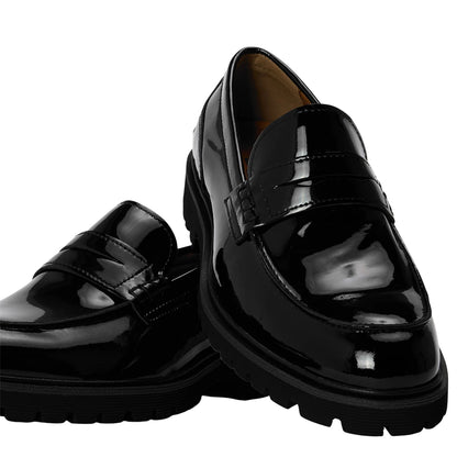 Black - Side - Steve Madden Unisex Adult Maisonn Patent Leather Penny Loafers