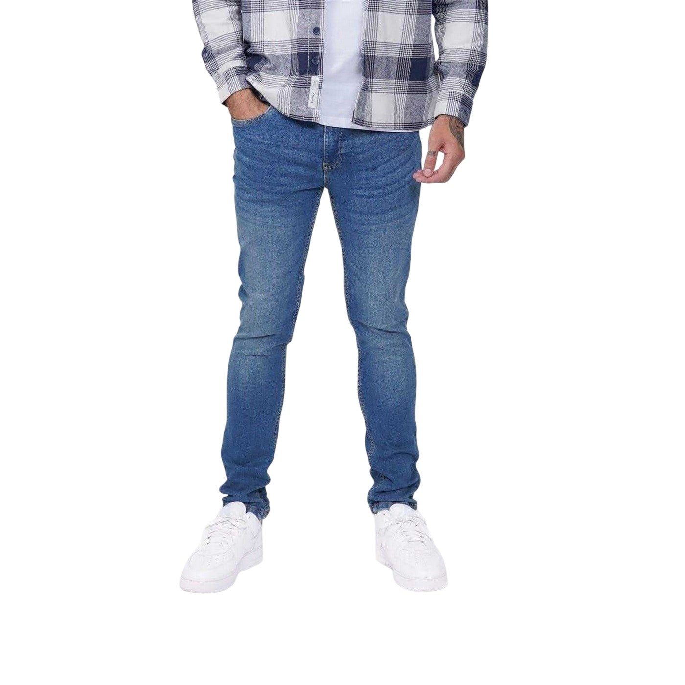 Mid Blue - Front - Firetrap Mens Denim Skinny Jeans