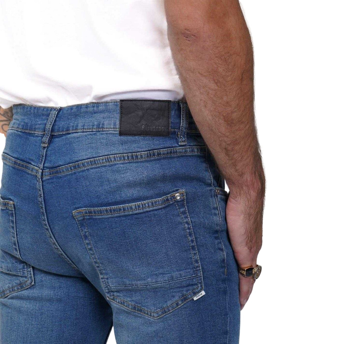 Mid Blue - Side - Firetrap Mens Denim Skinny Jeans