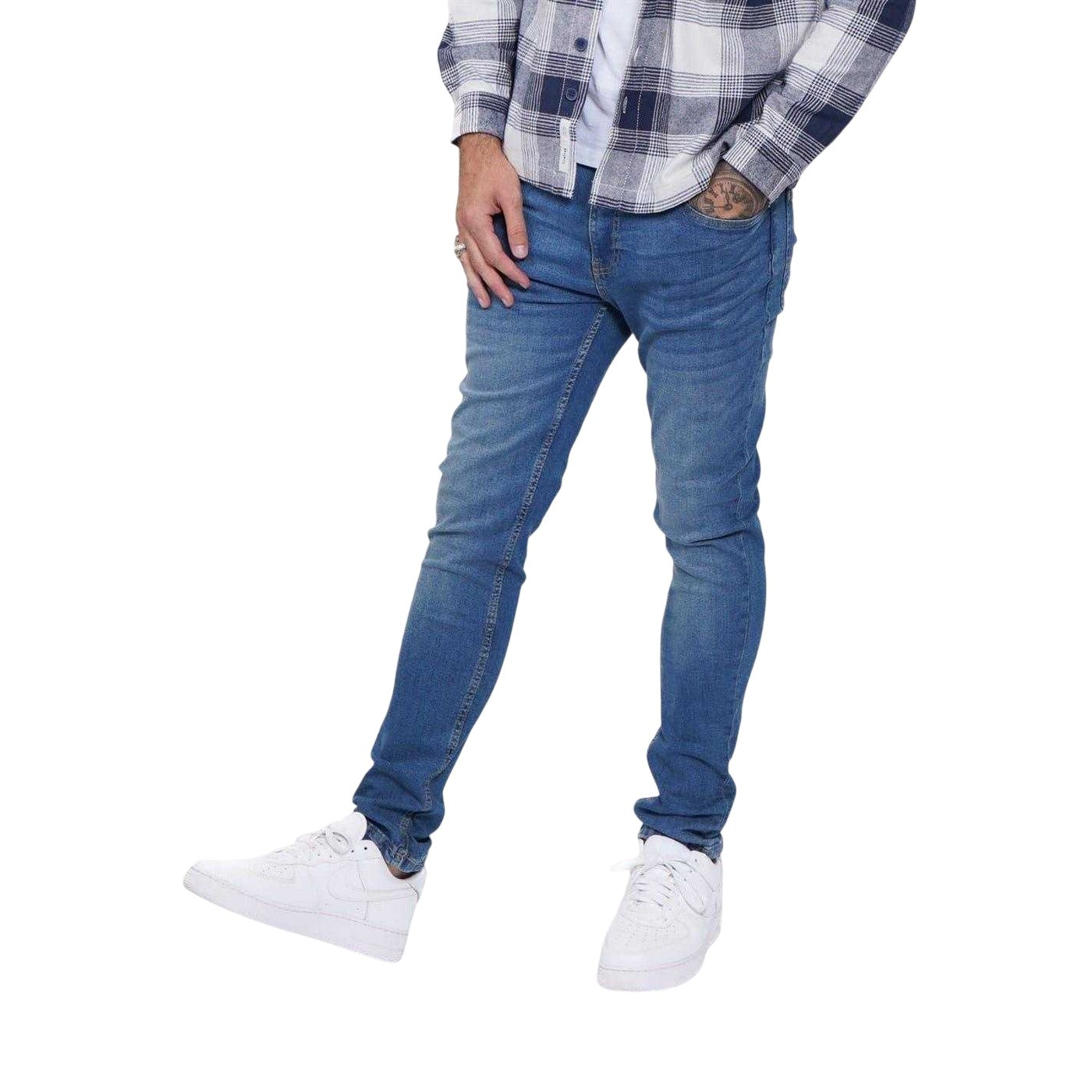 Mid Blue - Pack Shot - Firetrap Mens Denim Skinny Jeans