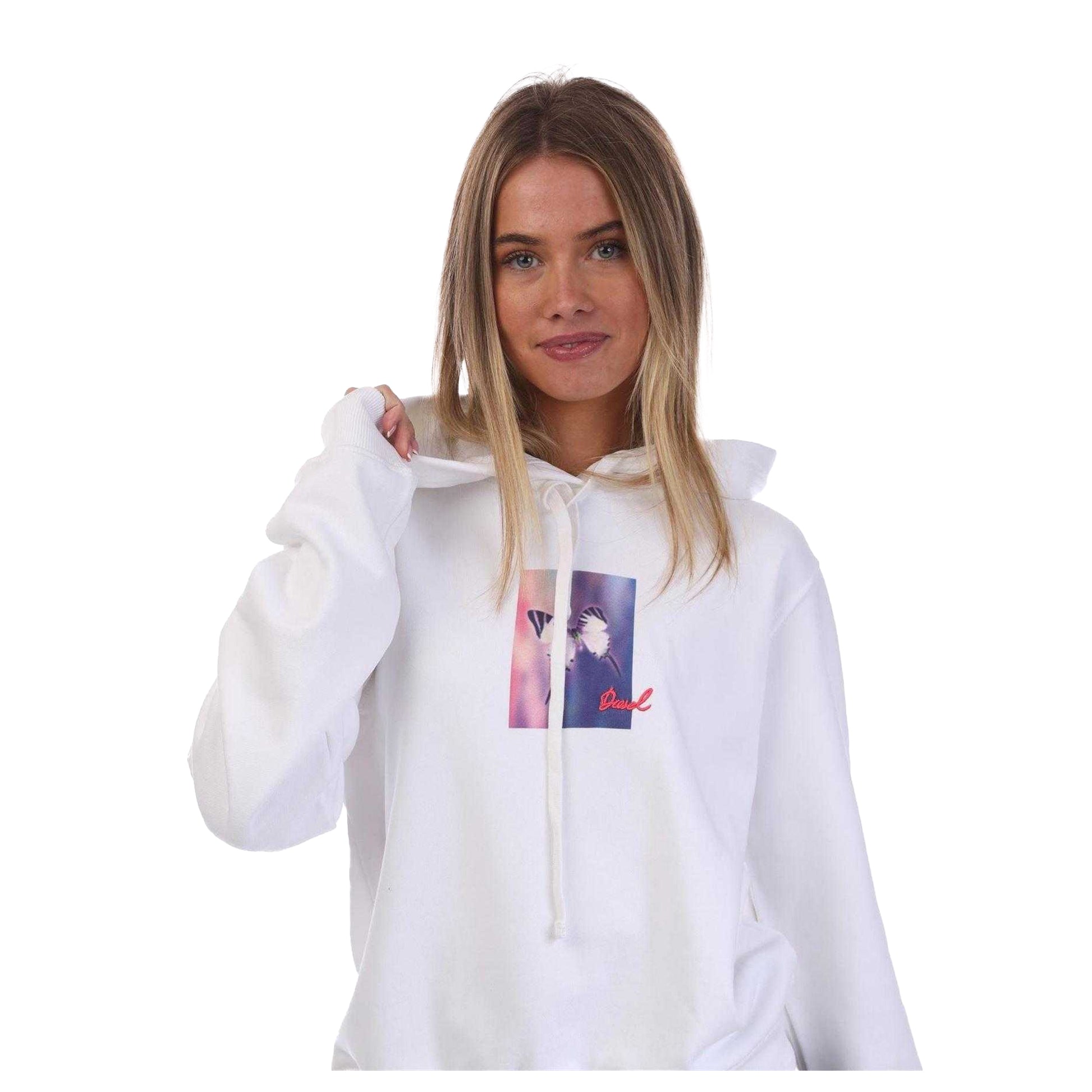 White - Side - Diesel Womens-Ladies Reggy Relaxed Fit Hoodie