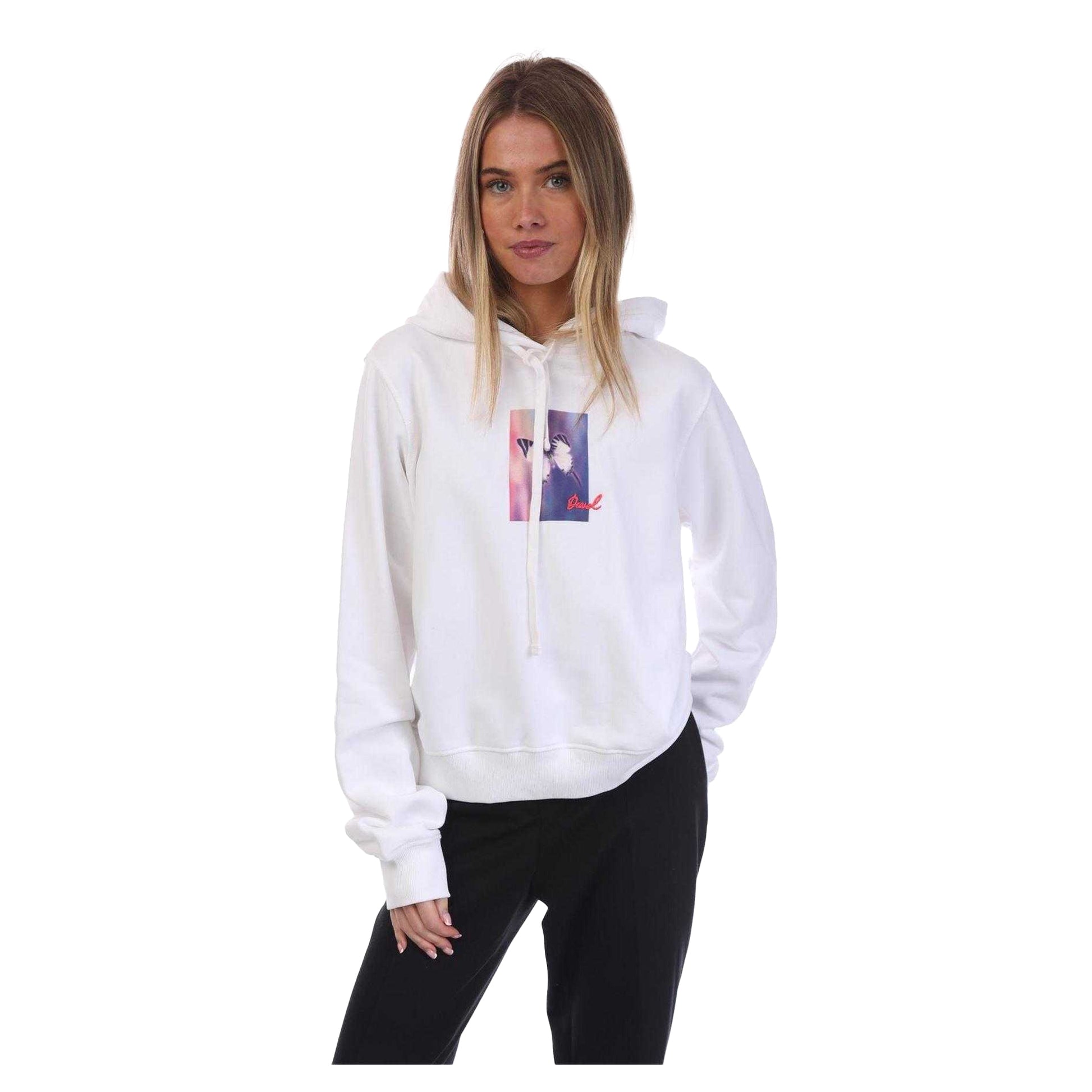 White - Front - Diesel Womens-Ladies Reggy Relaxed Fit Hoodie