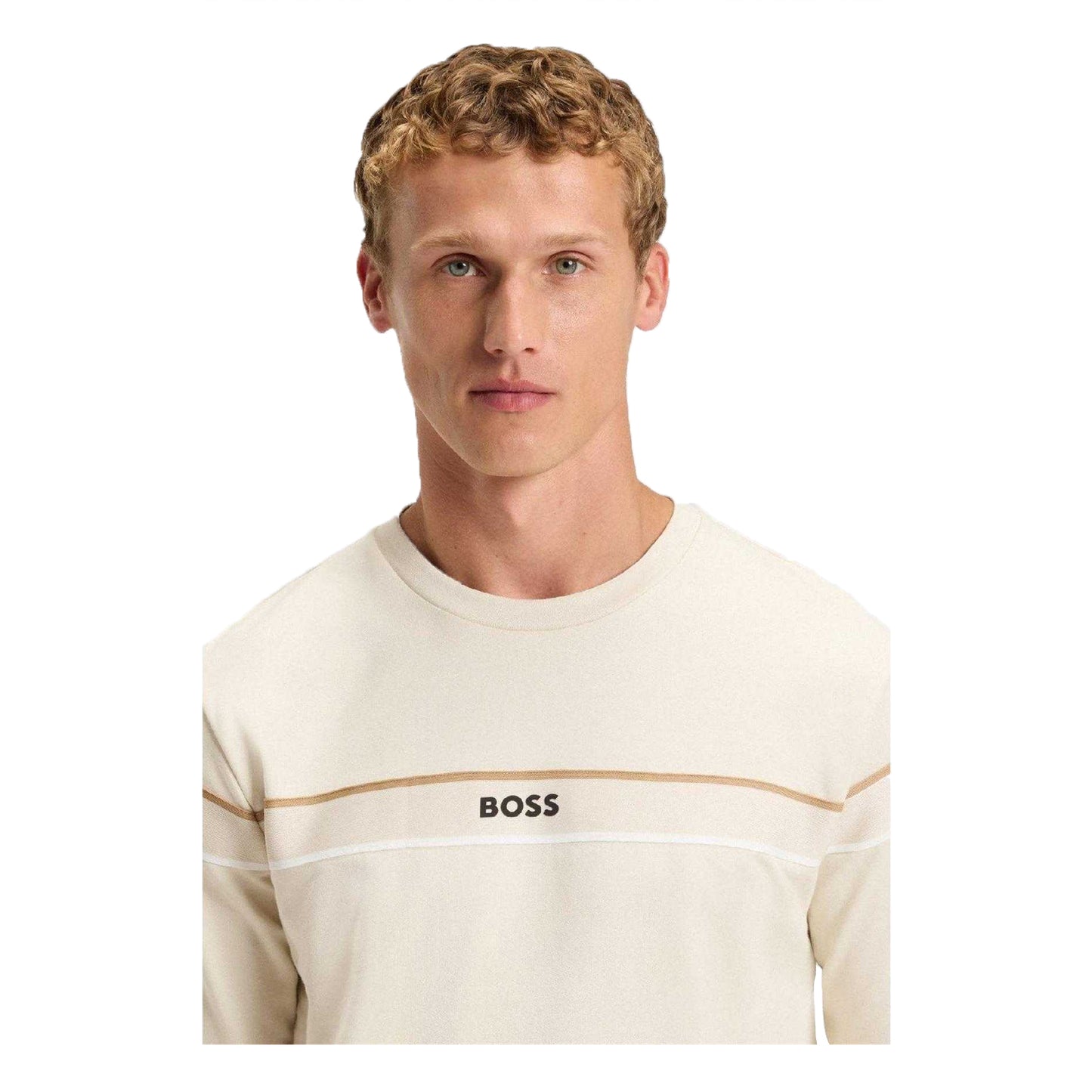 White - Side - Boss Mens Cotton Sweatshirt