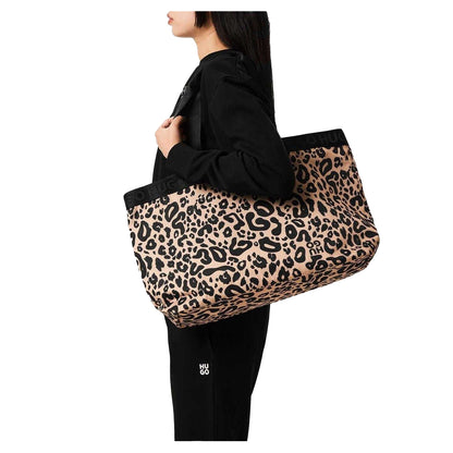 Brown-Black - Back - Hugo Womens-Ladies Becky Leopard Print Tote Bag