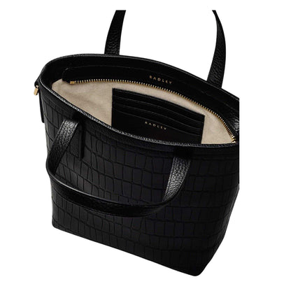 Black - Side - Radley Brompton Croc Leather Trim Handbag
