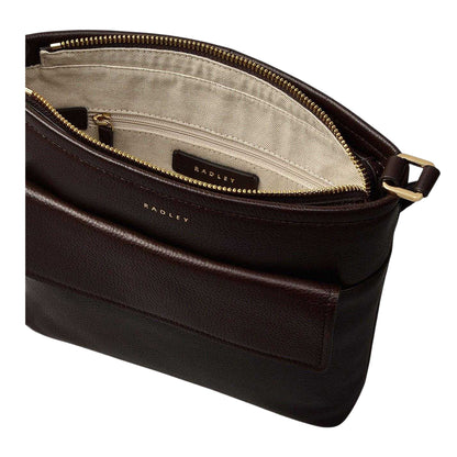 Brown - Side - Radley Brompton Croc Leather Trim Handbag