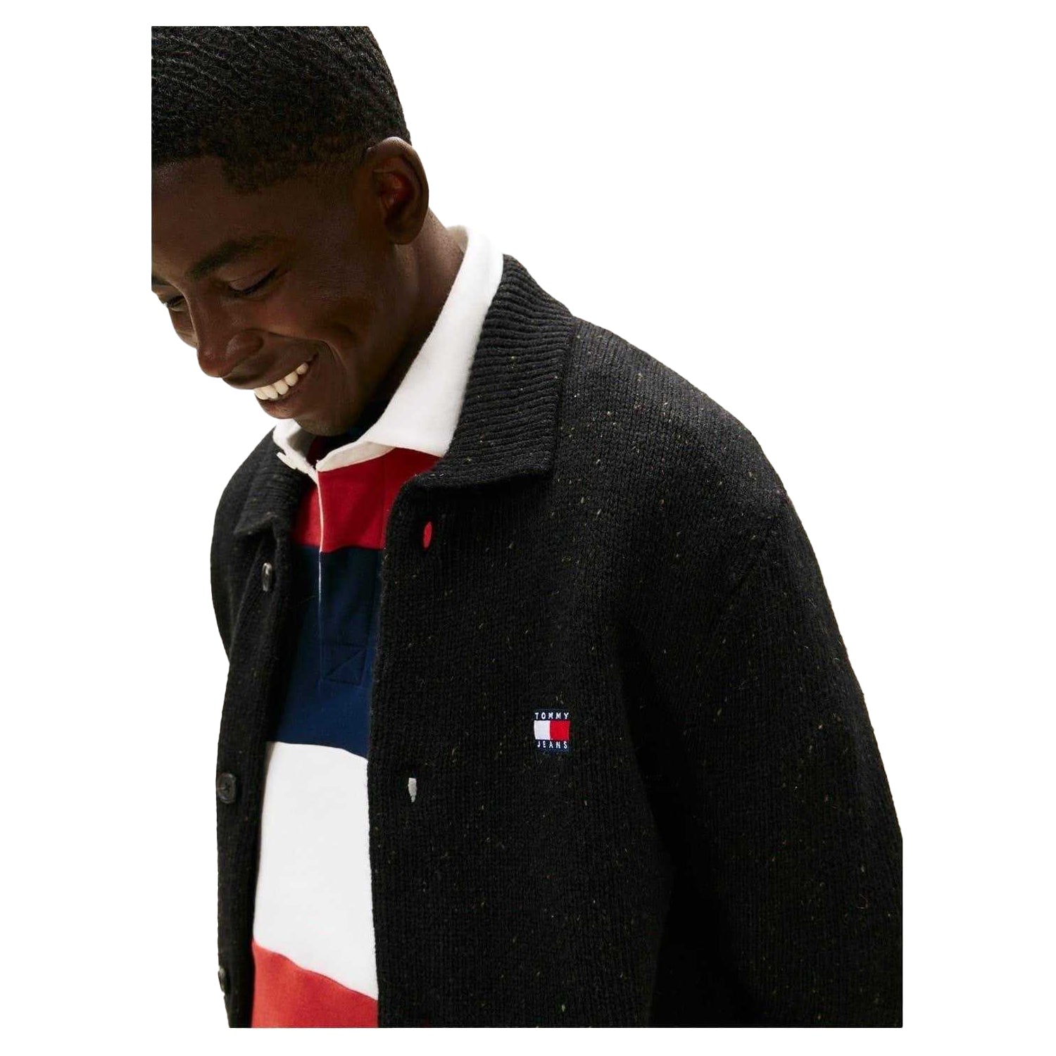 Antique White Marl - Side - Tommy Jeans Mens Cardigan