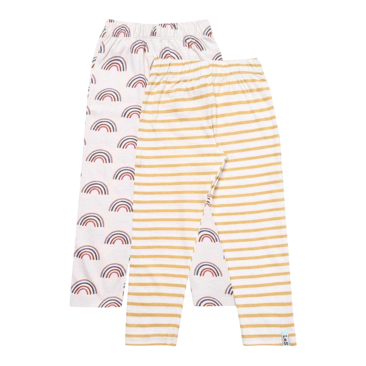 Multicoloured - Front - Lilly & Sid Toddler Cotton Rainbow Striped Leggings (Pack of 2)