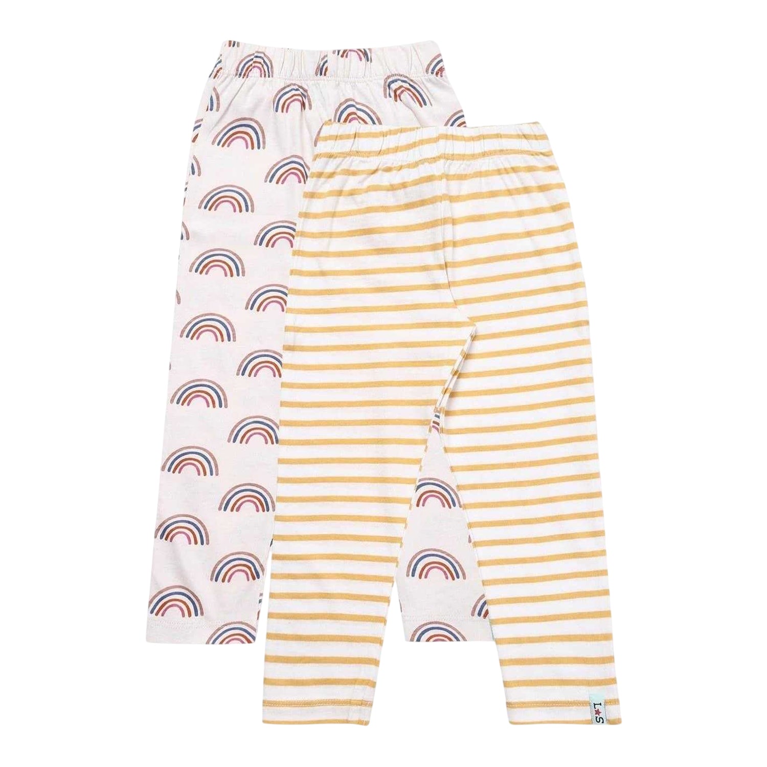 Multicoloured - Front - Lilly & Sid Toddler Cotton Rainbow Striped Leggings (Pack of 2)