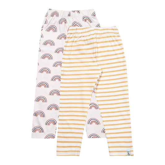Multicoloured - Front - Lilly & Sid Toddler Cotton Rainbow Striped Leggings (Pack of 2)