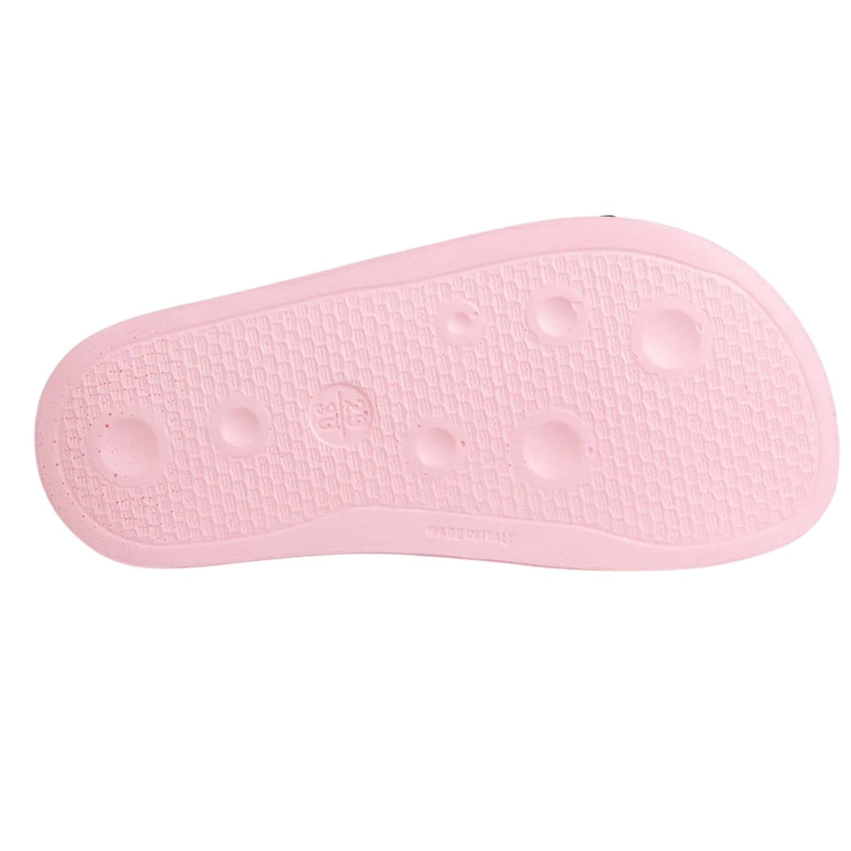 Pink - Side - Off White Childrens-Kids Leather Pool Sliders