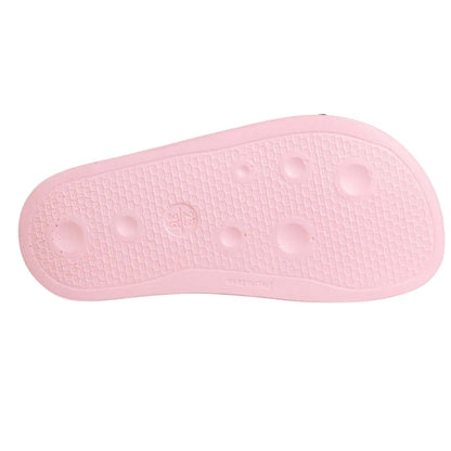 Pink - Side - Off White Childrens-Kids Leather Pool Sliders