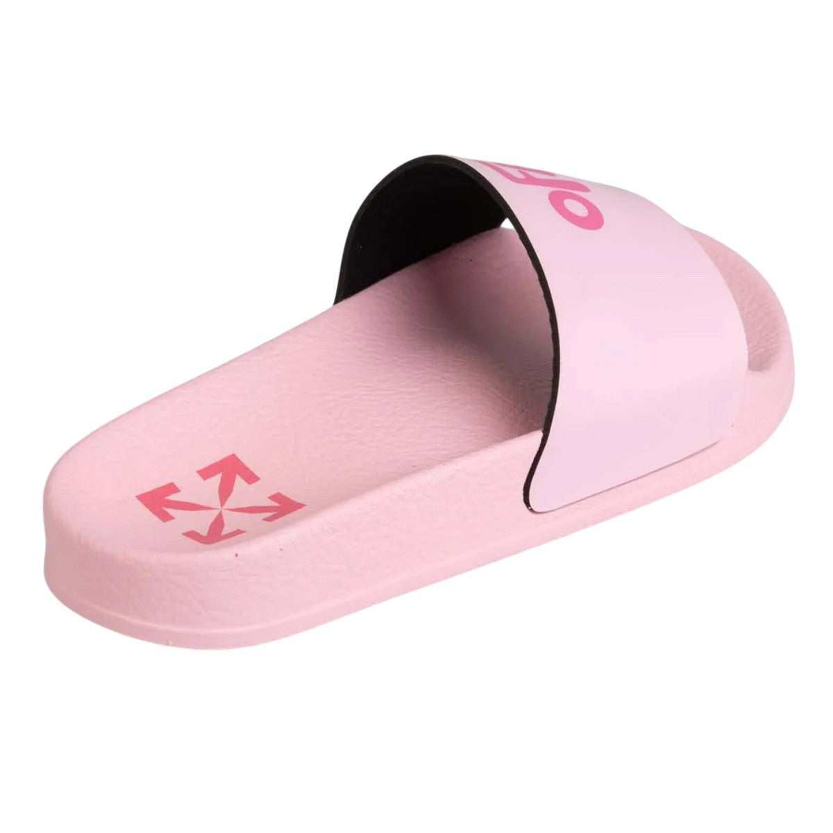 Pink - Back - Off White Childrens-Kids Leather Pool Sliders