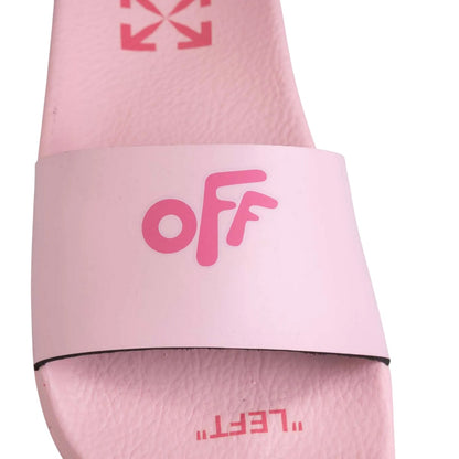 Pink - Close up - Off White Childrens-Kids Leather Pool Sliders