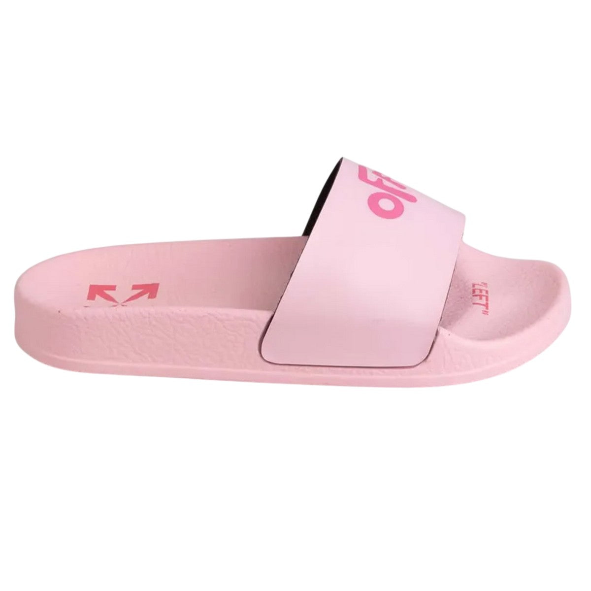 Pink - Front - Off White Childrens-Kids Leather Pool Sliders