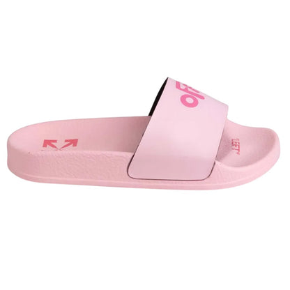 Pink - Front - Off White Childrens-Kids Leather Pool Sliders