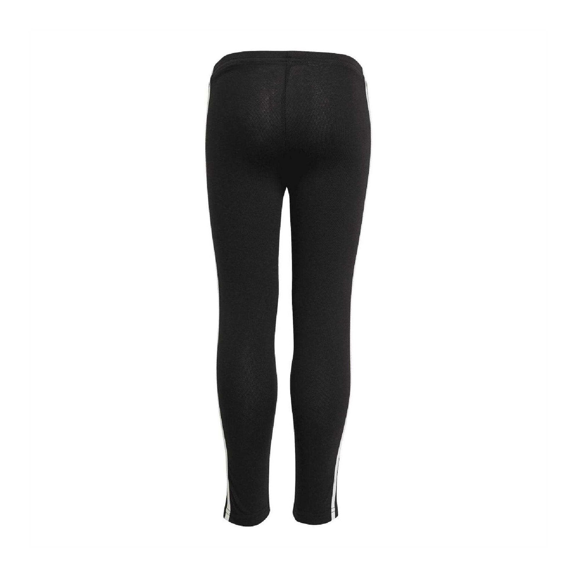 Black - Back - Adidas Girls Adicolor Cotton 3 Stripes Tight Leggings