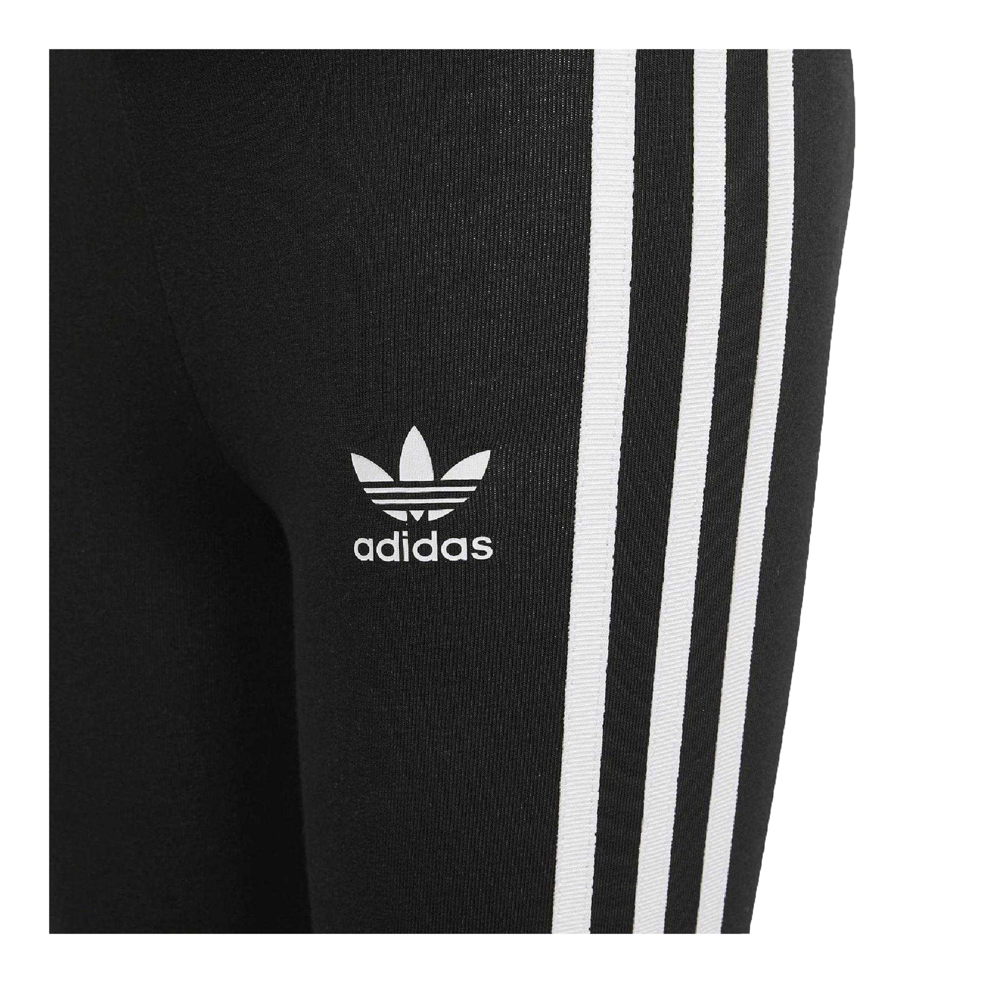 Black - Side - Adidas Girls Adicolor Cotton 3 Stripes Tight Leggings