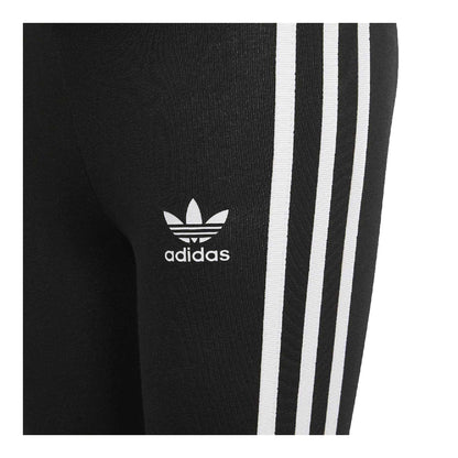 Black - Side - Adidas Girls Adicolor Cotton 3 Stripes Tight Leggings