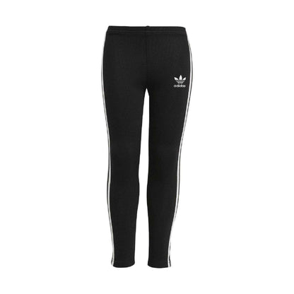 Black - Front - Adidas Girls Adicolor Cotton 3 Stripes Tight Leggings