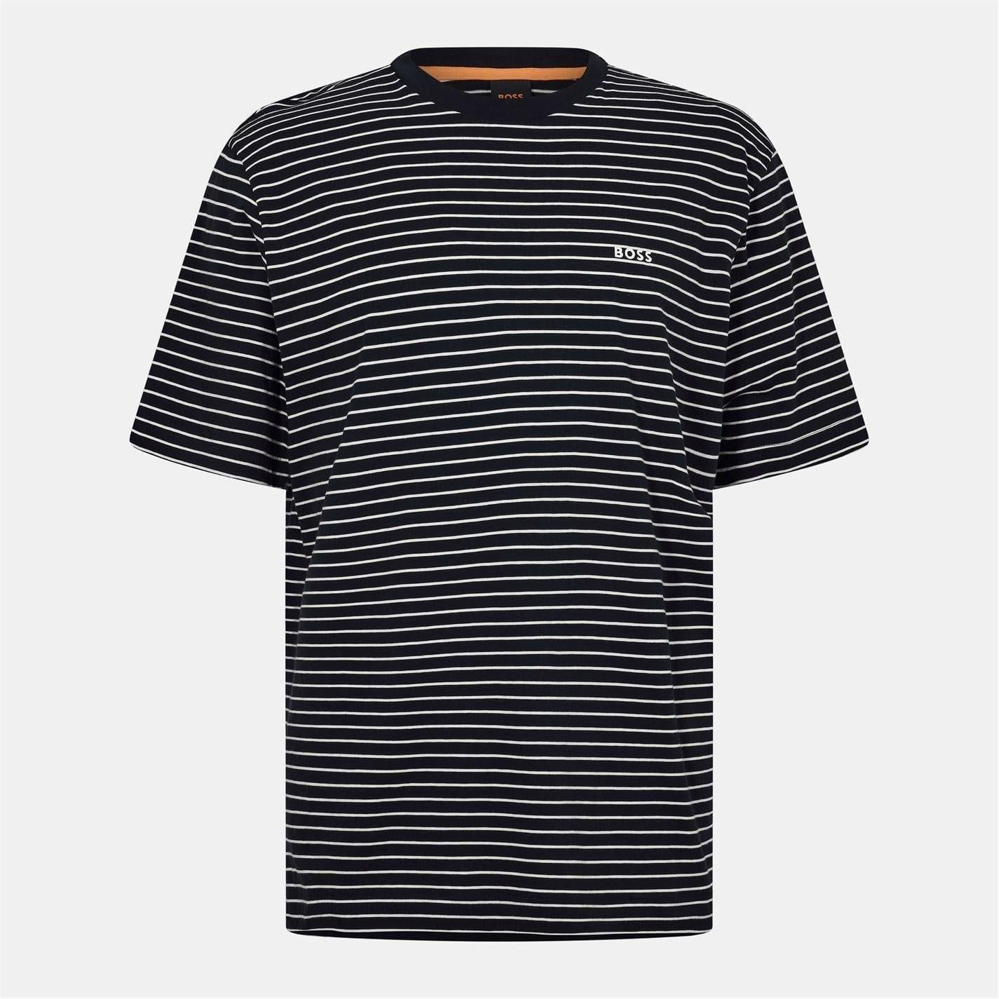 White - Front - Boss Mens Striped T-Shirt