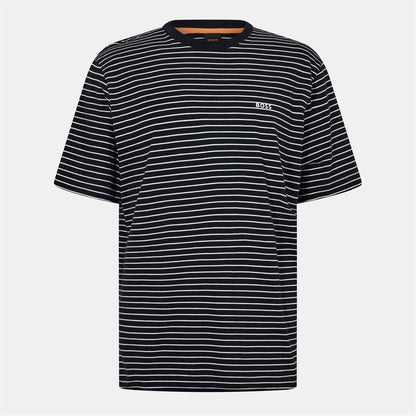 White - Front - Boss Mens Striped T-Shirt
