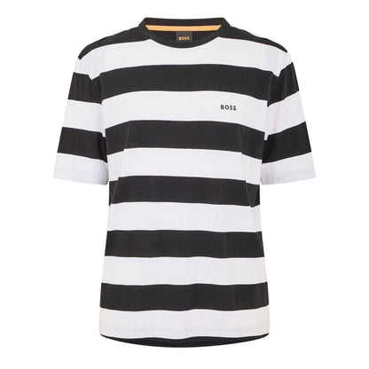 Black-White - Front - Boss Mens Striped T-Shirt