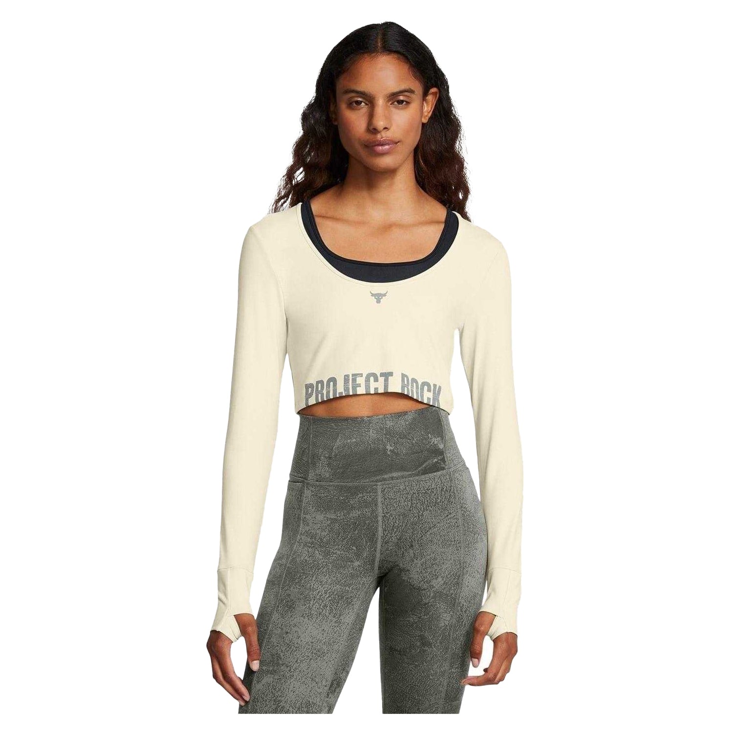 Brown - Side - Under Armour Womens-Ladies Project Rock Long-Sleeved T-Shirt