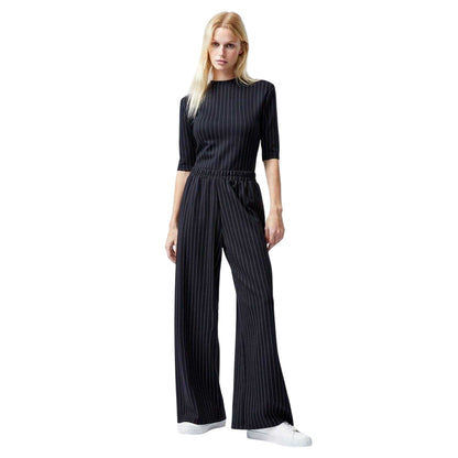 Black-White - Side - French Connection Womens-Ladies Wide Leg Trousers