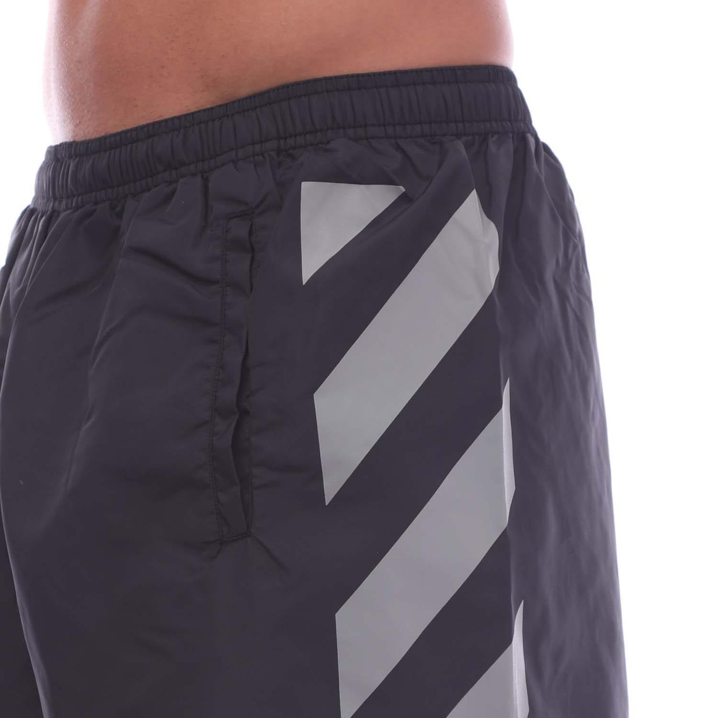 Black - Side - Off White Mens Diagonal Surfer Swim Shorts
