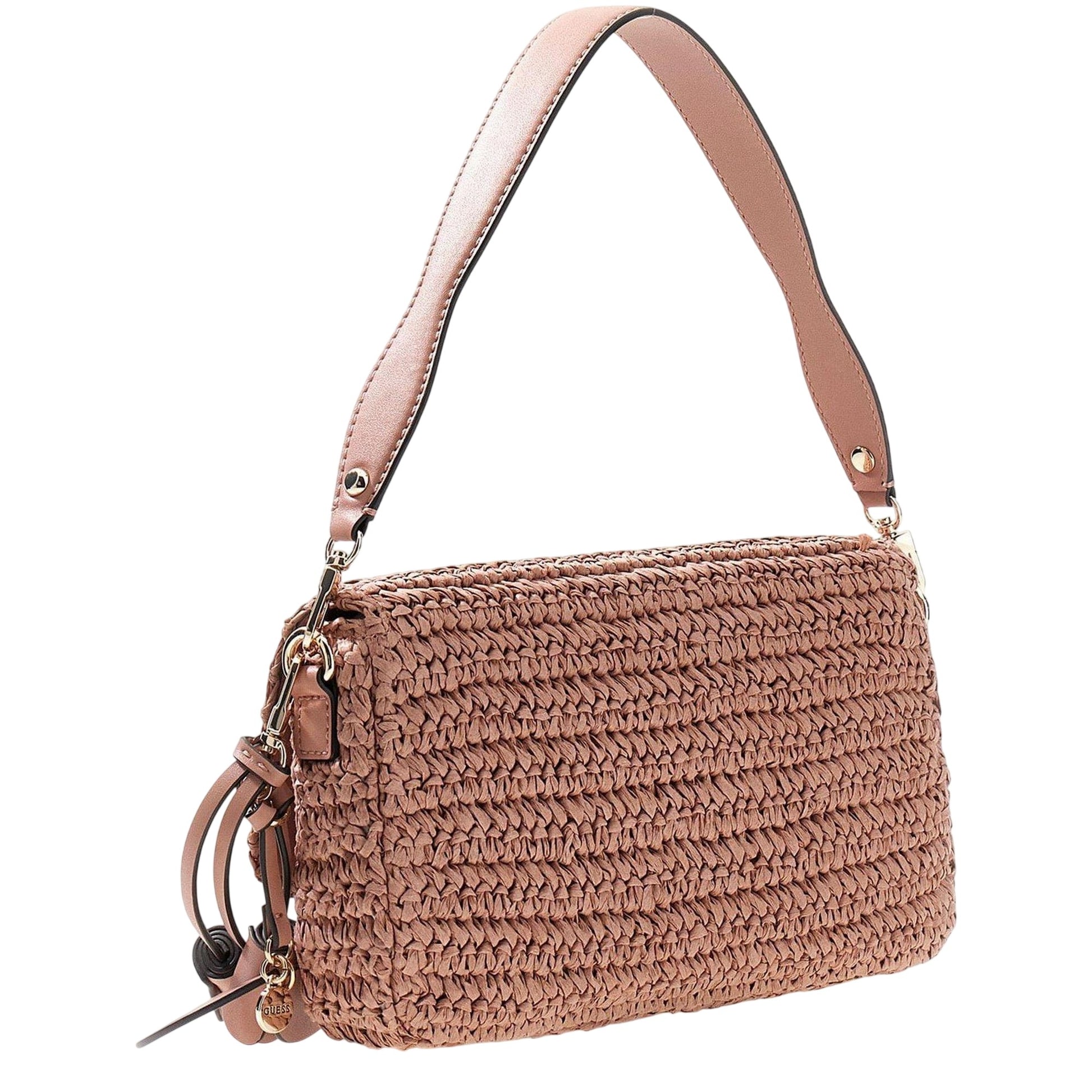 Strawberry - Back - Guess Logo Straw Shoulder Bag