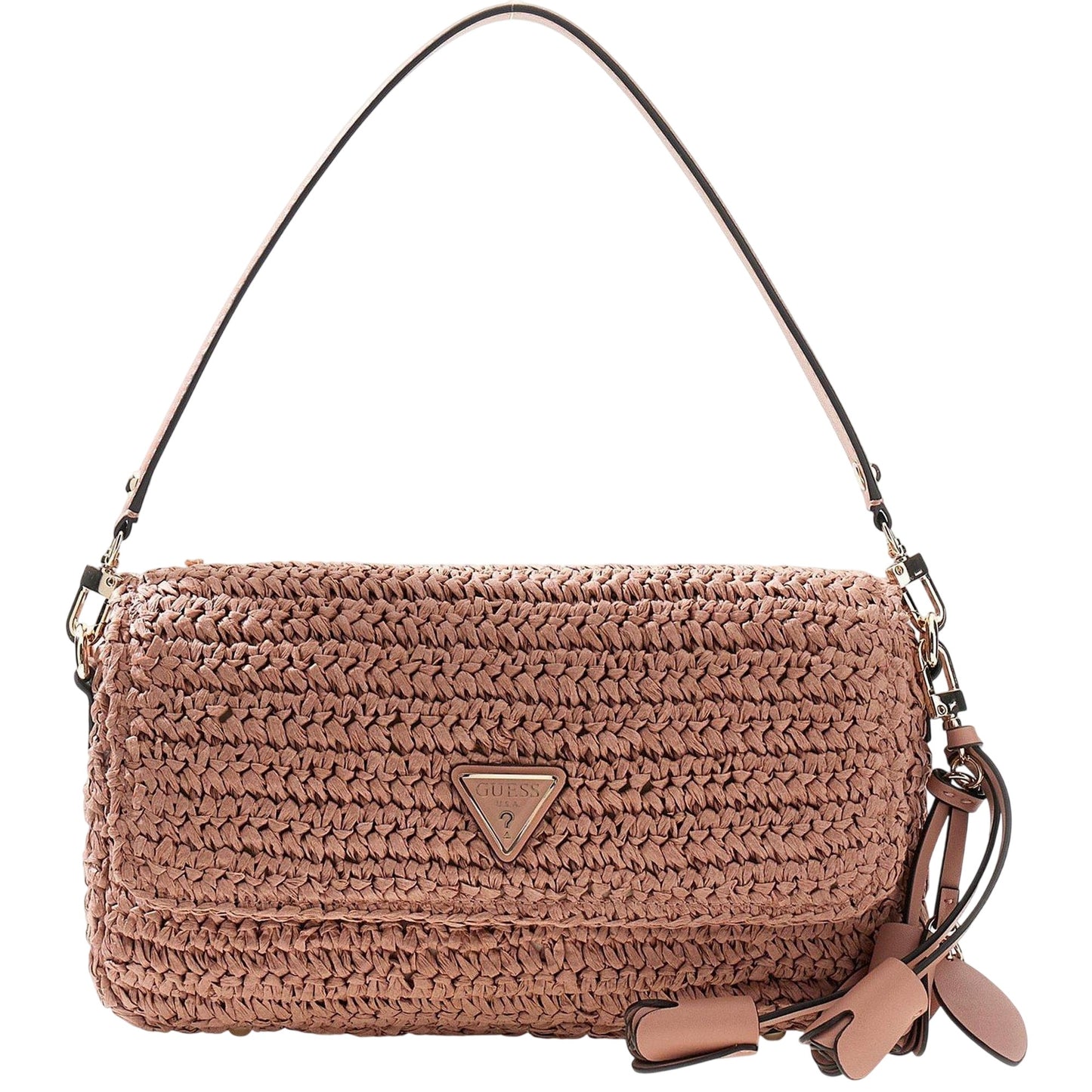 Strawberry - Front - Guess Logo Straw Shoulder Bag