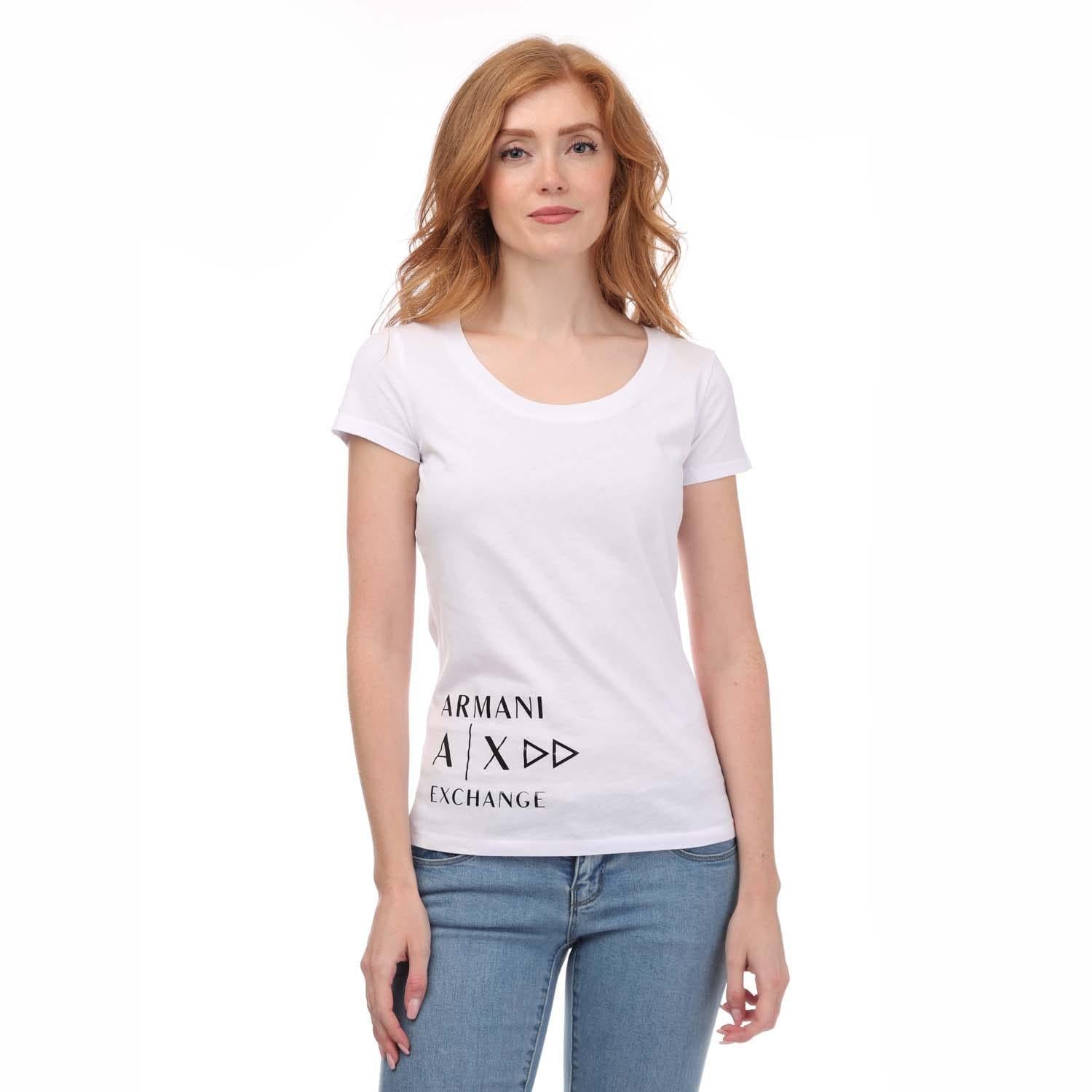 White - Front - Armani Womens-Ladies Slim T-Shirt