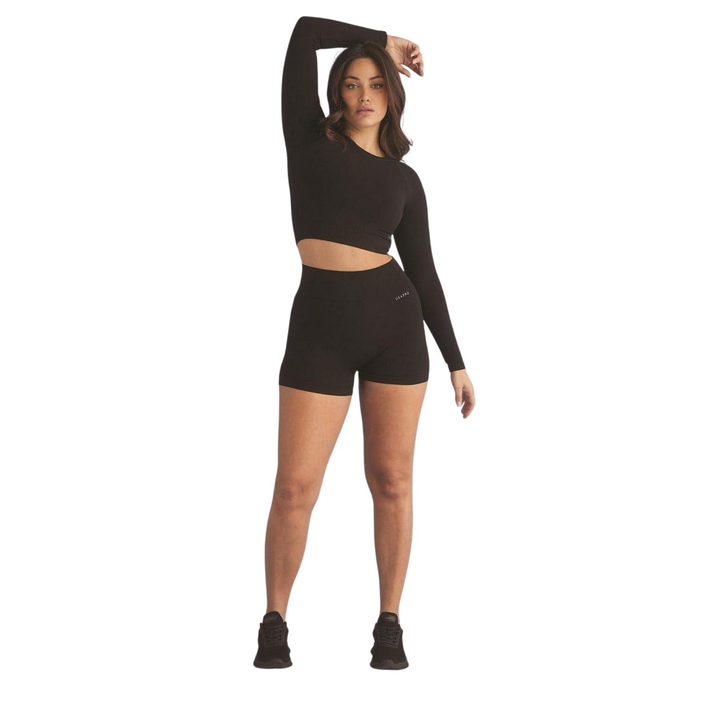 Black - Lifestyle - USA Pro Womens-Ladies Seamless Long-Sleeved Crop Top